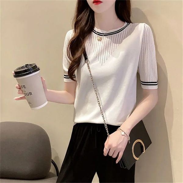 loose hollow out splice short sleeve knitwear women casual summer knitted t-shirt korean fashion o-neck pullover tee 210522, White
loose hollow out splice short sleeve knitwear women casual summer knitted t-shirt korean fashion o-neck pullover tee 210522, White