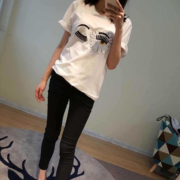 women's t-shirt sun small group flower eyes eyelash sequins station short sleeve personalized half trend, White
women's t-shirt sun small group flower eyes eyelash sequins station short sleeve personalized half trend, White