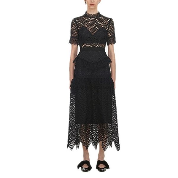 self portrait dress runway women lace crochet hollow out ruffles long vestidos short sleeve party 210603, Black;gray
self portrait dress runway women lace crochet hollow out ruffles long vestidos short sleeve party 210603, Black;gray