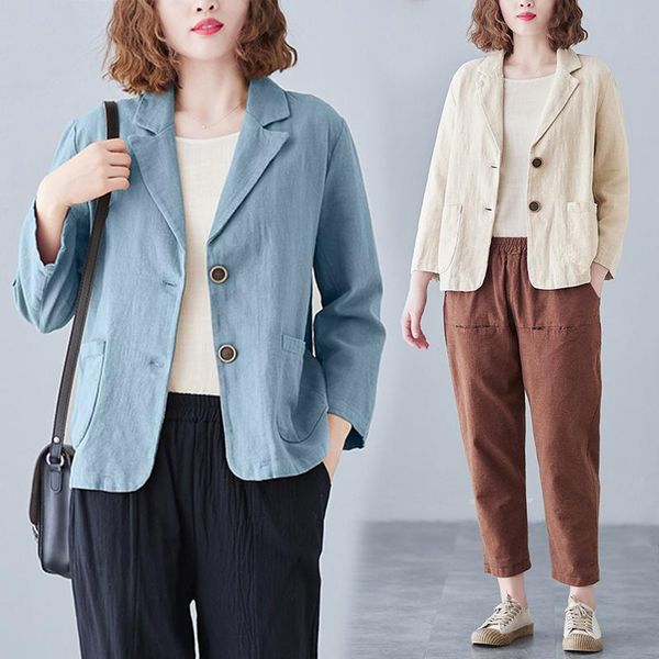 thin section linen suit female 2021 summer retro loose large size cotton and casual chic solid short blazer women's suits & blazers, White;black
thin section linen suit female 2021 summer retro loose large size cotton and casual chic solid short blazer women's suits & blazers, White;black