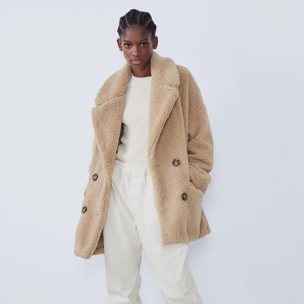 women's wool & blends winter fleece thick coat long sleeve lapel loose version velvet texture khaki woolen, Black
women's wool & blends winter fleece thick coat long sleeve lapel loose version velvet texture khaki woolen, Black