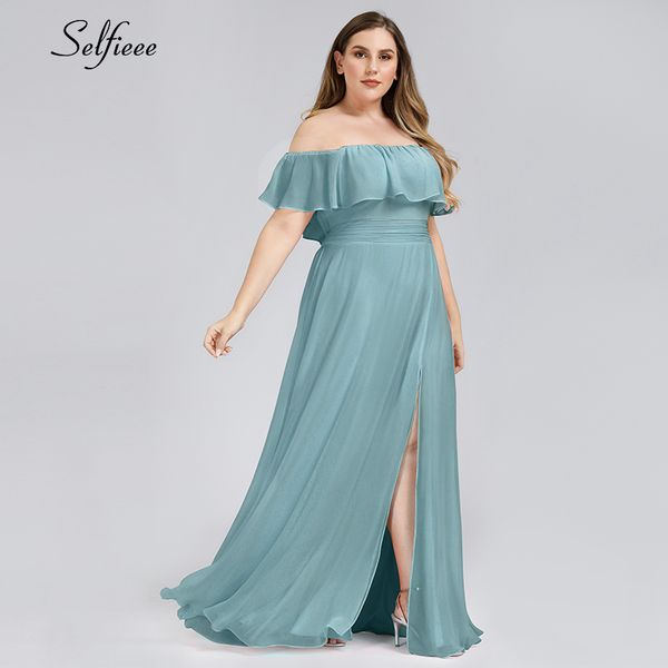 plus size women dress s-7xl a-line ruffles off shoulder side split chiffon formal dress elegant long party dress vestidos 2021, Black;gray
plus size women dress s-7xl a-line ruffles off shoulder side split chiffon formal dress elegant long party dress vestidos 2021, Black;gray