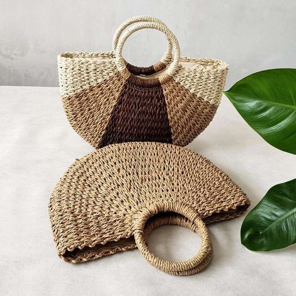 designer dinner bagevening bags casual semicircle straw ladies fashion three-color stitching handle bag handmade summer beach women's h
designer dinner bagevening bags casual semicircle straw ladies fashion three-color stitching handle bag handmade summer beach women's h