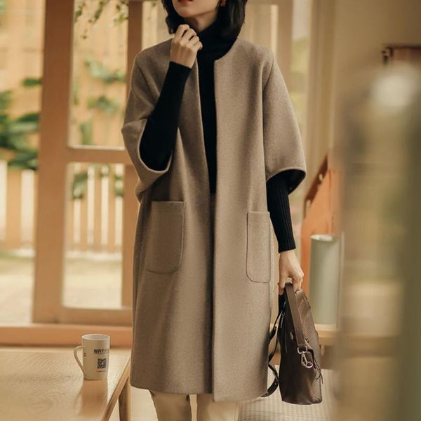 women's wool & blends korean fashion women woolen coat 2021 winter female loose casual mid-length pocket straight overcoat office lady, Black
women's wool & blends korean fashion women woolen coat 2021 winter female loose casual mid-length pocket straight overcoat office lady, Black