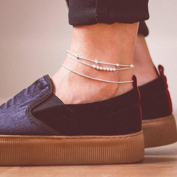 anklets 3 pcs/ set simple fashion bead chain silver multilayer anklet charm beach party lady clothing accessories, Red;blue 
anklets 3 pcs/ set simple fashion bead chain silver multilayer anklet charm beach party lady clothing accessories, Red;blue