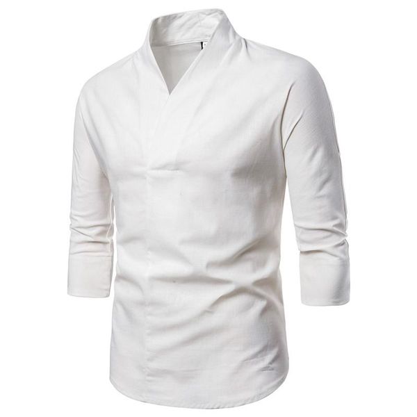 men's casual shirts spot cotton and linen shirt spring summer style rolled up sleeves v-neck long-sleeved patchwork dress, White;black
men's casual shirts spot cotton and linen shirt spring summer style rolled up sleeves v-neck long-sleeved patchwork dress, White;black
