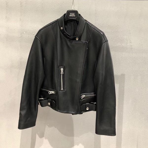 women's leather & faux women coats sheepskin genuine jacket brand slim female short real lambskin outerwear ladies clothing, Black
women's leather & faux women coats sheepskin genuine jacket brand slim female short real lambskin outerwear ladies clothing, Black