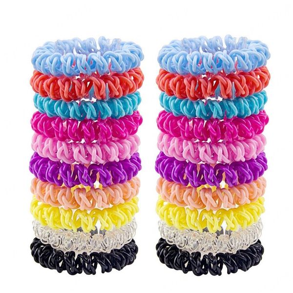 

telephone line hair ropes girls colorful elastic hairband women ponytail holder tie gum headdress accessories, Slivery;white