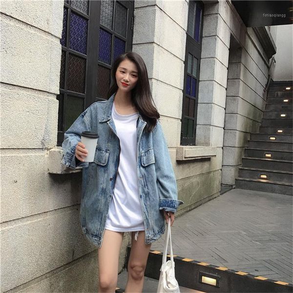 women's jackets 2021 spring plus size vintage wash zipper women denim jacket loose long sleeve mid-length jeans student basic coat, Black;brown
women's jackets 2021 spring plus size vintage wash zipper women denim jacket loose long sleeve mid-length jeans student basic coat, Black;brown