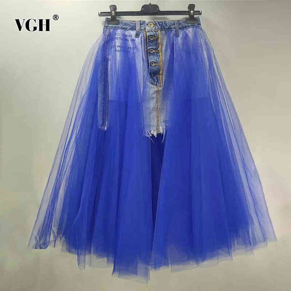 vgh patchwork mesh denim skirt for women high waist casual korean midi skirts female spring new clothing fashionable tide 210421, Black
vgh patchwork mesh denim skirt for women high waist casual korean midi skirts female spring new clothing fashionable tide 210421, Black