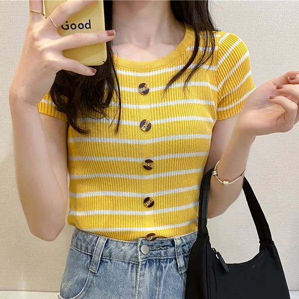 lucyever summer korean striped knitted button t shirts women o neck slim fit short sleeve tees woman casual basic shirt ladies women's, White
lucyever summer korean striped knitted button t shirts women o neck slim fit short sleeve tees woman casual basic shirt ladies women's, White