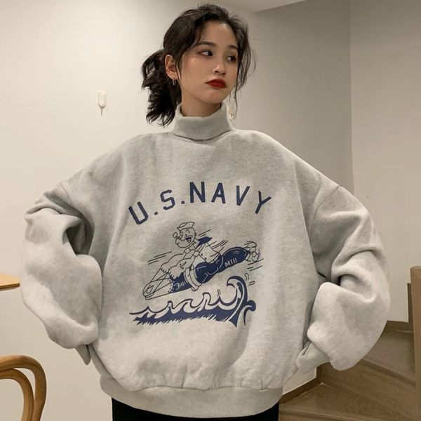 sweatshirt women fall/winter harajuku punk style oversized lazy cartoon letters plus velvet turtleneck pullover women's hoodies & sweat, Black
sweatshirt women fall/winter harajuku punk style oversized lazy cartoon letters plus velvet turtleneck pullover women's hoodies & sweat, Black