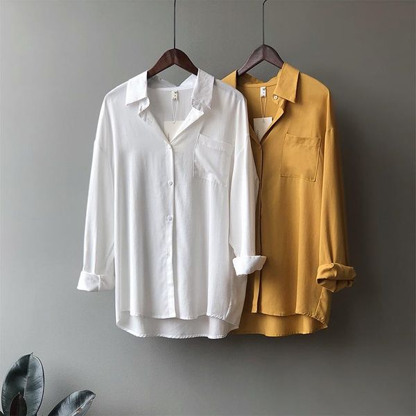women's blouses & shirts 2 colors women casual loose tencel solid blouse shirt long sleeve autunm womens and harajuku, White
women's blouses & shirts 2 colors women casual loose tencel solid blouse shirt long sleeve autunm womens and harajuku, White