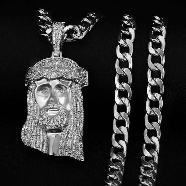 pendant necklaces vintage jesus statue necklace for men european and american hip-hop trendy cuban chain luxury copper zircon jewelry, Silver 
pendant necklaces vintage jesus statue necklace for men european and american hip-hop trendy cuban chain luxury copper zircon jewelry, Silver