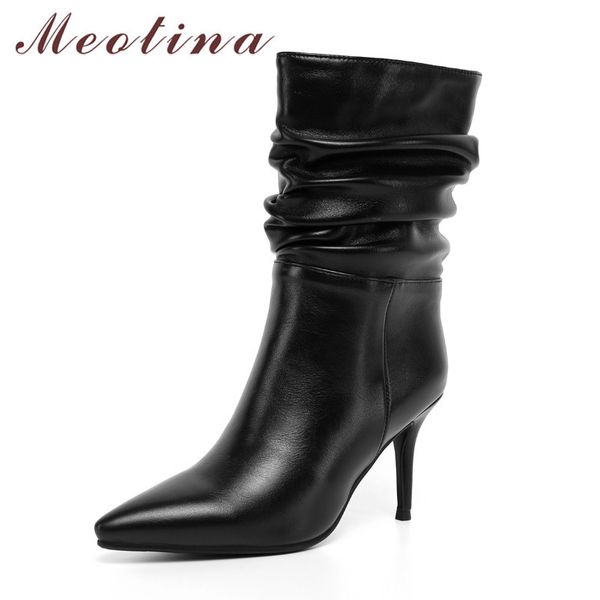 meotina women boots pleated super high heel mid calf boots pointed toe stiletto heels slip on fashion ladies boots shoes beige 210520, Black
meotina women boots pleated super high heel mid calf boots pointed toe stiletto heels slip on fashion ladies boots shoes beige 210520, Black