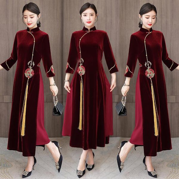 casual dresses coigarsam women dress autumn cheongsam vintage three quarter sleeve solid embroidery stand neck navy wine red robe, Black;gray
casual dresses coigarsam women dress autumn cheongsam vintage three quarter sleeve solid embroidery stand neck navy wine red robe, Black;gray