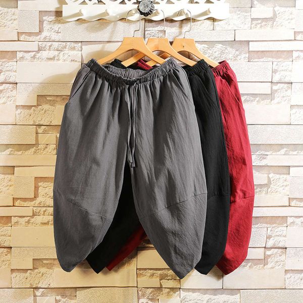 men's pants summer large casual japanese linen knickerbockers cotton hemp chinese style capris y143, Black
men's pants summer large casual japanese linen knickerbockers cotton hemp chinese style capris y143, Black
