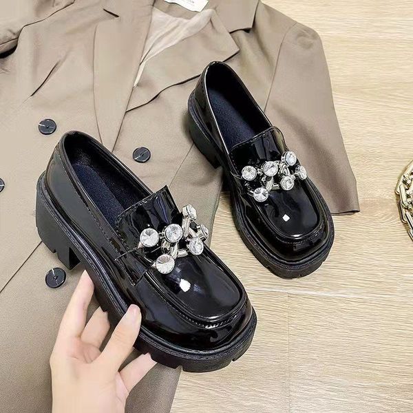 dress shoes bright face fashion small leather women's thick soles neels british college feng shui diamond metal buckle high, Black
dress shoes bright face fashion small leather women's thick soles neels british college feng shui diamond metal buckle high, Black