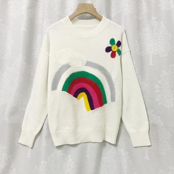 women's sweaters brand design casual wool rainbow long-sleeved sweater women loose o-neck white pullover korean sweet coat clothes 2021, White;black
women's sweaters brand design casual wool rainbow long-sleeved sweater women loose o-neck white pullover korean sweet coat clothes 2021, White;black