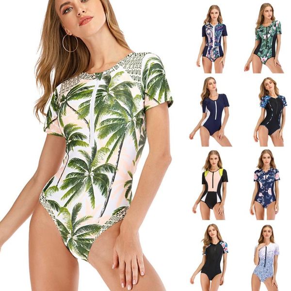 women short sleeve one piece swimsuit rash guard print swimwear high neck bathing suit pad surfing palmtree coconut tree one-piece suits
women short sleeve one piece swimsuit rash guard print swimwear high neck bathing suit pad surfing palmtree coconut tree one-piece suits