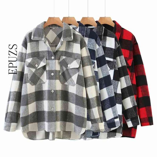 women plaid shirt jacket fashion oversize loose blouse casual button long sleeve vintage korean clothing 210521, White
women plaid shirt jacket fashion oversize loose blouse casual button long sleeve vintage korean clothing 210521, White