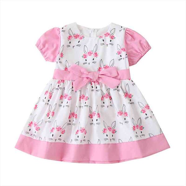 kids baby girls easter summer girl dress cute rabbit print fashion short sleeve for children, Red;yellow