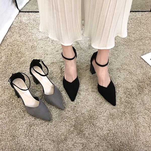 women's shoes pointed toe sandals 2021 spring thick heel color matching fashion high heels, Black
women's shoes pointed toe sandals 2021 spring thick heel color matching fashion high heels, Black