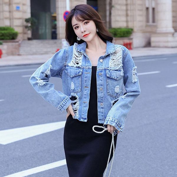 women's basic coat holes baggy denim jacket long sleeve loose street style outwear winter short jackets, Black;brown
women's basic coat holes baggy denim jacket long sleeve loose street style outwear winter short jackets, Black;brown