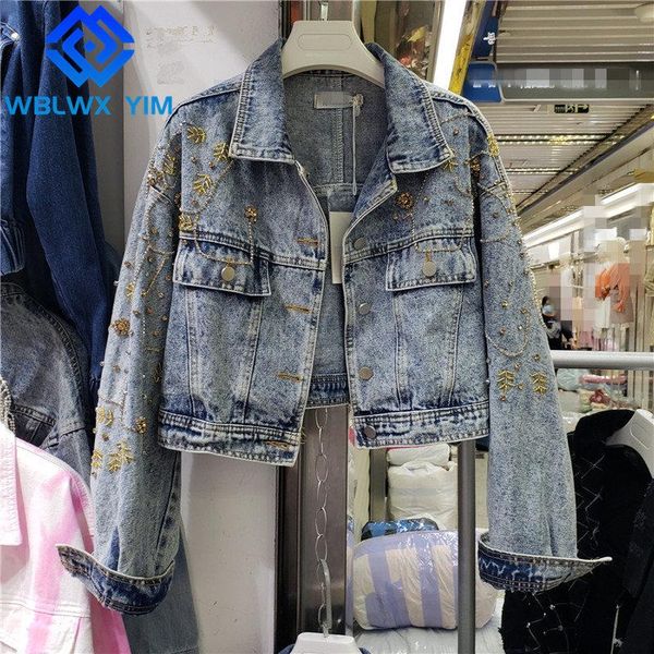 women's jackets denim women lapel long sleeve fashion beading diamond short jeans jacket female spring autumn loose casual coat, Black;brown
women's jackets denim women lapel long sleeve fashion beading diamond short jeans jacket female spring autumn loose casual coat, Black;brown