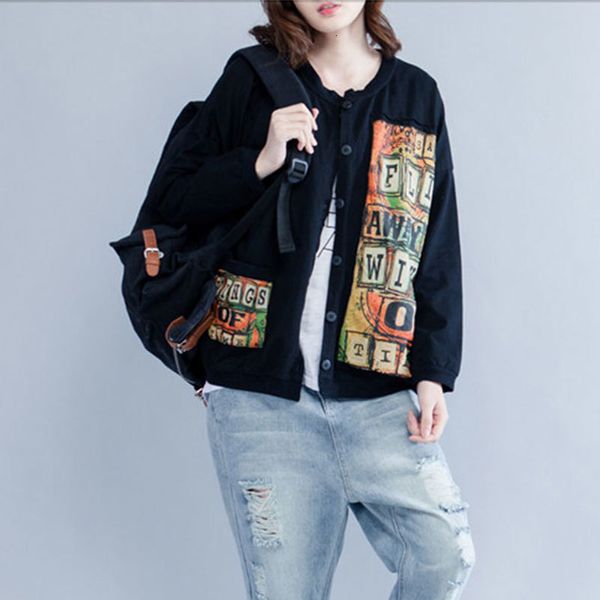 women's wool & blends spring arts style women long sleeve loose short coat patchwork print single breasted cotton casual jackets b, Black
women's wool & blends spring arts style women long sleeve loose short coat patchwork print single breasted cotton casual jackets b, Black
