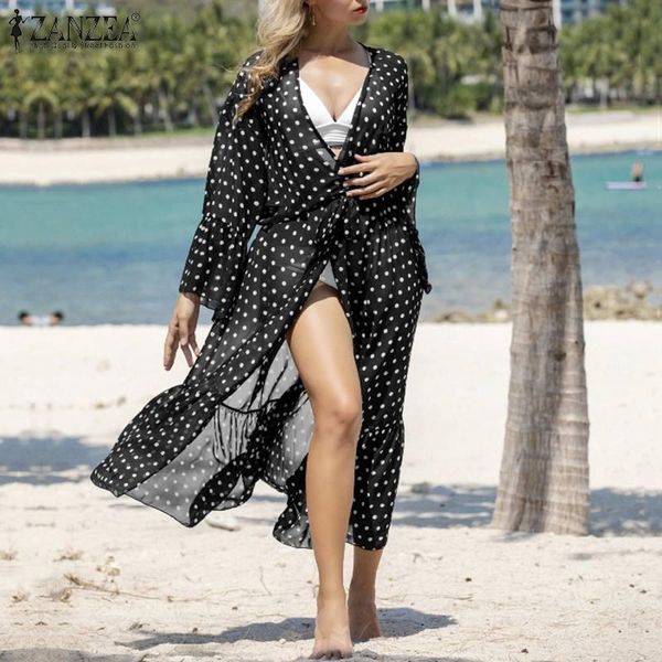 women's swimwear plus size zanzea elegant women cover-ups 2021 summer polka dots cardigan casual long sleeve maxi blusa femme ladies lo, White;black
women's swimwear plus size zanzea elegant women cover-ups 2021 summer polka dots cardigan casual long sleeve maxi blusa femme ladies lo, White;black