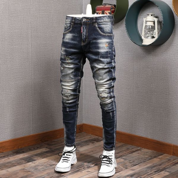 torn and elastic men's jeans, popular street wear, tight fitting, splicing dign, hip hop, punk, motorcycle, Blue
torn and elastic men's jeans, popular street wear, tight fitting, splicing dign, hip hop, punk, motorcycle, Blue