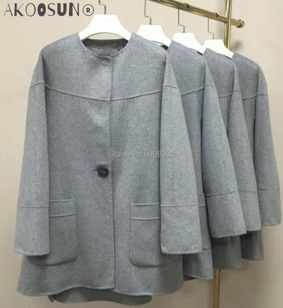 women's wool & blends sale grey cape coat round collar long sleeve single button side big pockets woman coats 2021fw, Black
women's wool & blends sale grey cape coat round collar long sleeve single button side big pockets woman coats 2021fw, Black