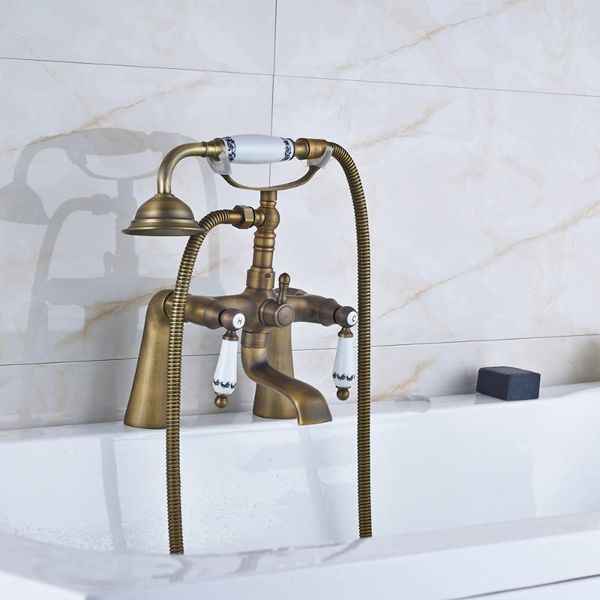 ceramic dual handles antique brass bathroom tub faucet mixer tap w/ hand shower sets
ceramic dual handles antique brass bathroom tub faucet mixer tap w/ hand shower sets