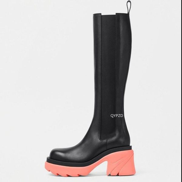 boots fashion knee high platform pu leather round toe mixed colors chunky heels slim shoes woman elastic band ankle, Black
boots fashion knee high platform pu leather round toe mixed colors chunky heels slim shoes woman elastic band ankle, Black