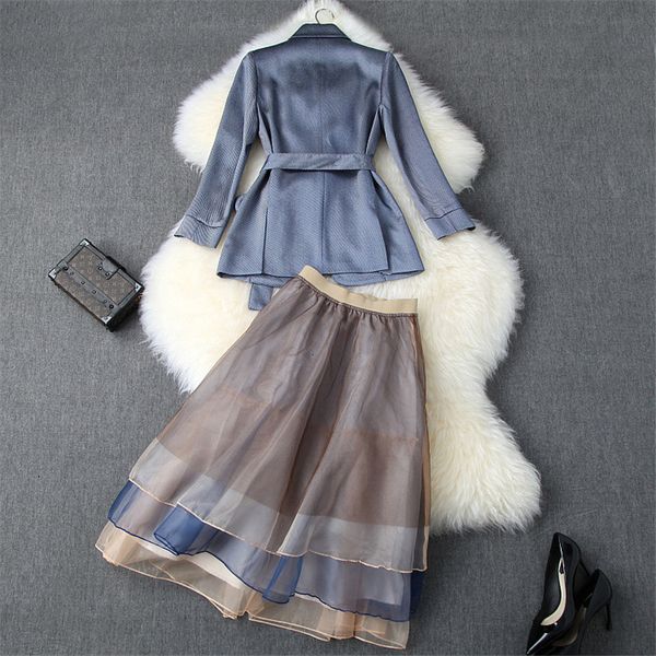 two piece dress elegant lady spring fall fashion designers carving lace up blazer suit organza skirt dress party outfit office 58tl, White
two piece dress elegant lady spring fall fashion designers carving lace up blazer suit organza skirt dress party outfit office 58tl, White