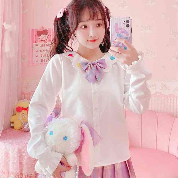 women's knits & tees lolita kawaii fashion women blouse peter pan collar heart embroidered button down white shirt soft girl long
women's knits & tees lolita kawaii fashion women blouse peter pan collar heart embroidered button down white shirt soft girl long