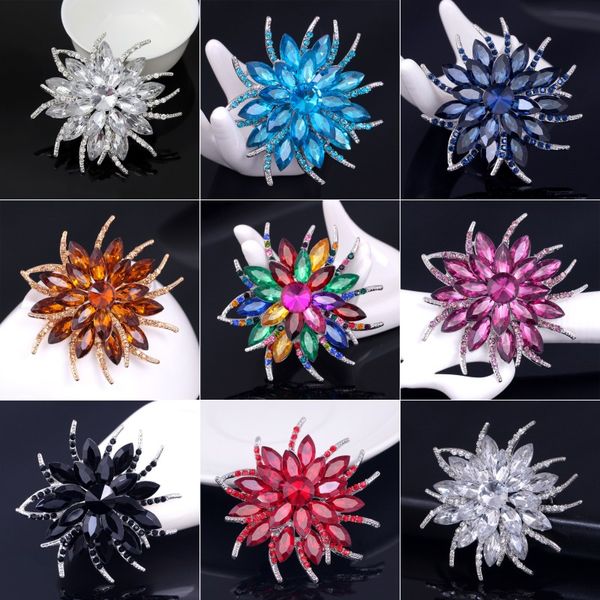 Image of Assorted Colors Large Crystal Diamante Brooches Jewelry Vintage Style Rhinestone Flower Broach for Wedding Brooch Bouquet AE093