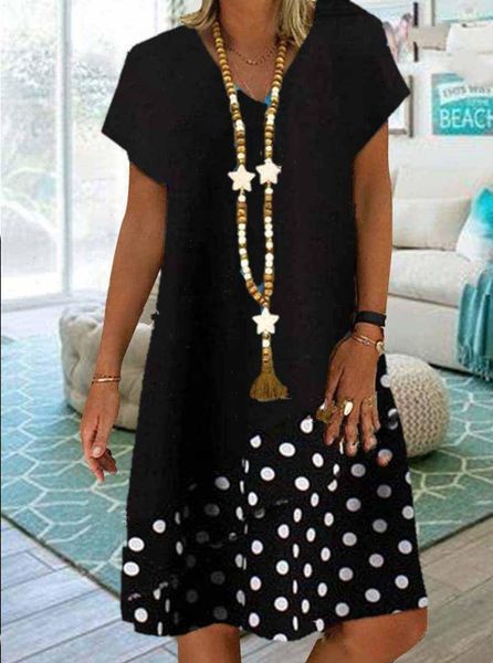 Womens Dresses Big size dress women summer Loose short sleeve Polka dots patchwork plus clothing, Black;gray
Womens Dresses Big size dress women summer Loose short sleeve Polka dots patchwork plus clothing, Black;gray