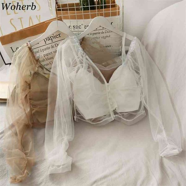 two piece set see throgh mesh + sleeve crop tank summer solid blouse elegant fashion streetwear blusas 210519, White
two piece set see throgh mesh + sleeve crop tank summer solid blouse elegant fashion streetwear blusas 210519, White