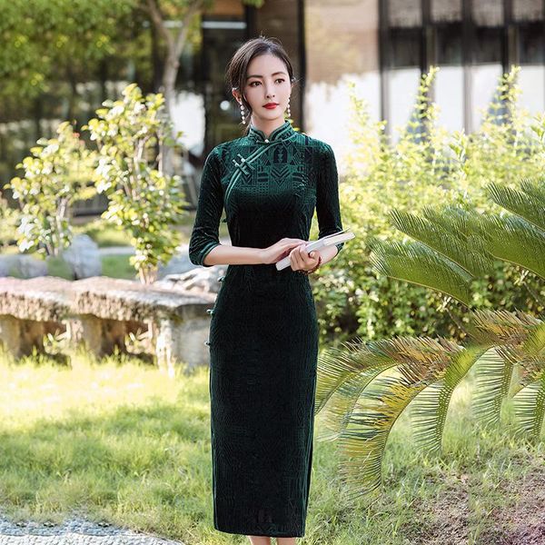 ethnic clothing slim female qipao vintage button cheongsam chinese mandarin collar floral velvet evening party dress classic vestidos, Red
ethnic clothing slim female qipao vintage button cheongsam chinese mandarin collar floral velvet evening party dress classic vestidos, Red