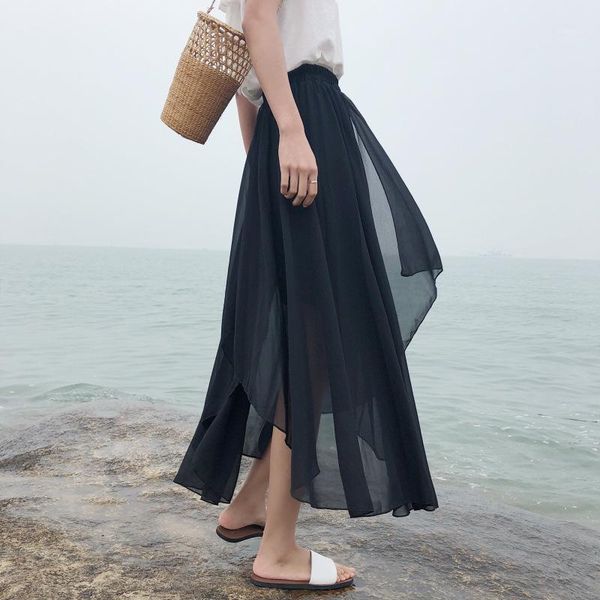 summer arrival solid color high waist quality chiffon skirt slim elegant floor-length irregular skirts, Black
summer arrival solid color high waist quality chiffon skirt slim elegant floor-length irregular skirts, Black