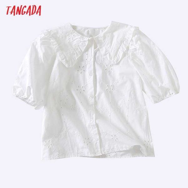 tangada women white embroidery cotton blouse shirt ruffles short sleeve chic female crop shirt 6h91 210609
tangada women white embroidery cotton blouse shirt ruffles short sleeve chic female crop shirt 6h91 210609