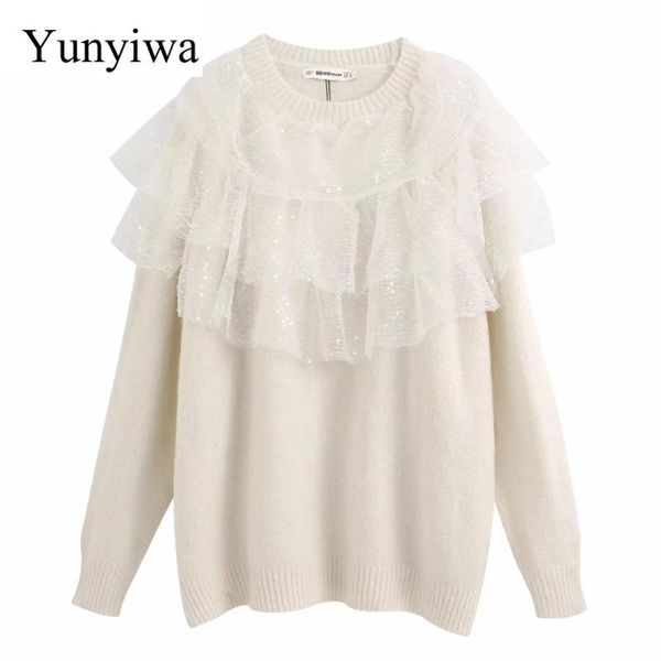 women's sweaters 2021 women cascaing ruffles sequins gauze stitching knitted sweater female basic casual pullovers chic leisure warm, White;black
women's sweaters 2021 women cascaing ruffles sequins gauze stitching knitted sweater female basic casual pullovers chic leisure warm, White;black