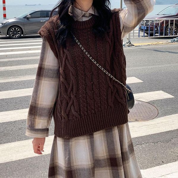 two piece dress spring robe sleeveless vest knitted female vintage sweater vests suits women dresses plaid vestido, White
two piece dress spring robe sleeveless vest knitted female vintage sweater vests suits women dresses plaid vestido, White