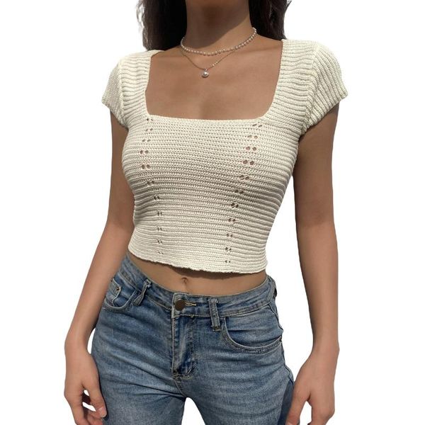 women's t-shirt women knitted crop short sleeve cross tie up back hollow out slim fit t-shirts, White
women's t-shirt women knitted crop short sleeve cross tie up back hollow out slim fit t-shirts, White