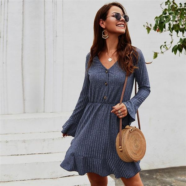 autumn ribbed knit dress elegant mini women's v-neck long sleeve high waist with button ruffle short clothes female dresses casual, Black;gray
autumn ribbed knit dress elegant mini women's v-neck long sleeve high waist with button ruffle short clothes female dresses casual, Black;gray