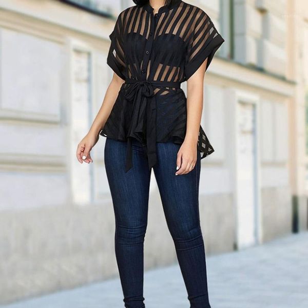 casual blouse style striped hollow perspective lace up collar solid color fashion short sleeve daily shirt women's blouses & shirts, White
casual blouse style striped hollow perspective lace up collar solid color fashion short sleeve daily shirt women's blouses & shirts, White