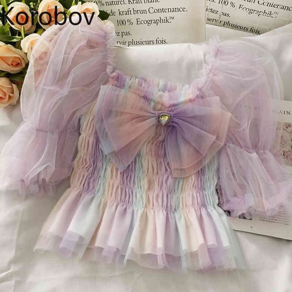 korobov new fashion perspective mesh women blouses vintage elegant hit color patchwork female shirts korean bow mesh blusas 210430, White
korobov new fashion perspective mesh women blouses vintage elegant hit color patchwork female shirts korean bow mesh blusas 210430, White