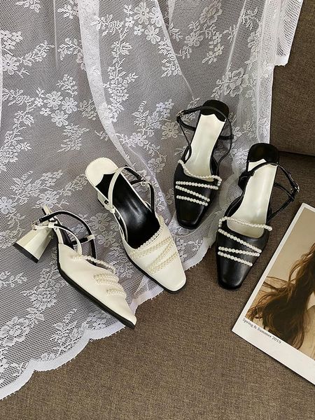 dress shoes pointed solid color sweet pearl one word buckle ladies sandals summer fashion high heels., Black
dress shoes pointed solid color sweet pearl one word buckle ladies sandals summer fashion high heels., Black